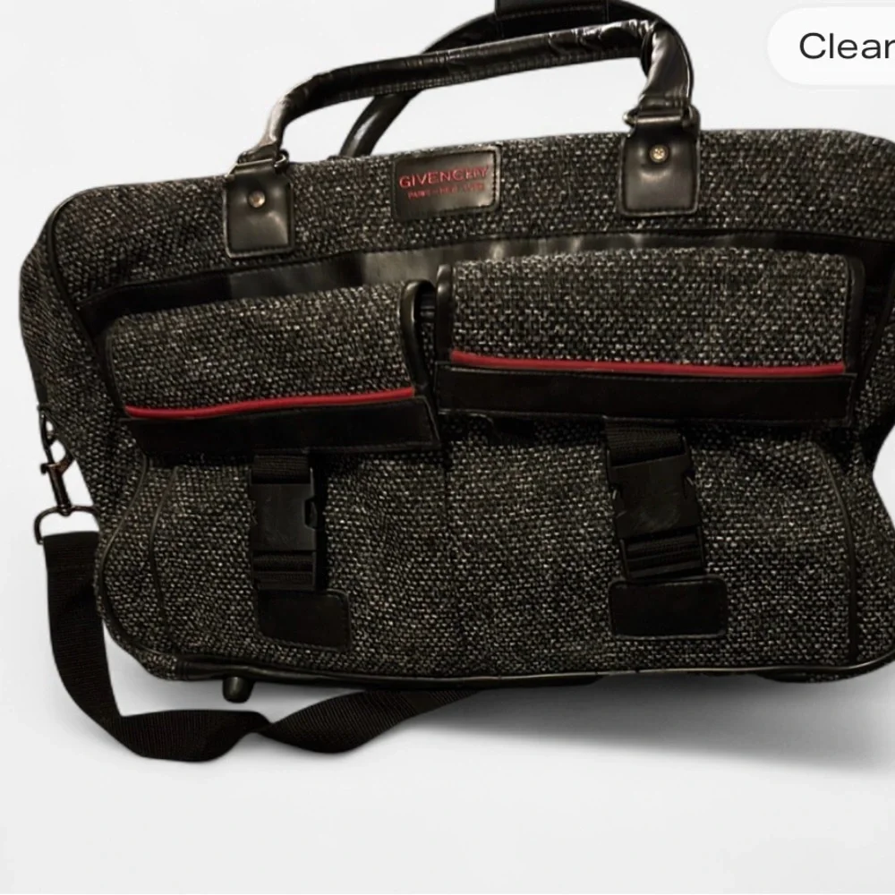 Givenchy Men's Black Tweed Messenger Bag with Red Trim